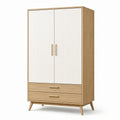 Armoire en bois MDF chêne clair et blanc avec 2 portes et 2 tiroirs