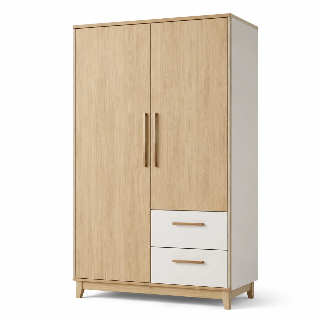 Armoire en bois avec tiroirs chêne clair et blanc
