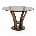 Table ronde en verre bois noyer 120cm