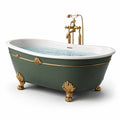 Baignoire îlot acrylique vert avec pieds en métal doré