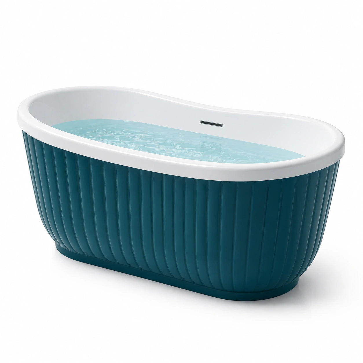 Baignoire îlot ovale en plastique ABS bleu foncé et blanc 170x80x58 cm