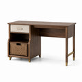 Bureau en bois avec tiroir en tissu et panier en osier