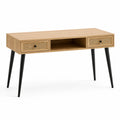 Bureau en bois de chêne avec tiroirs en rotin et pieds en métal noir