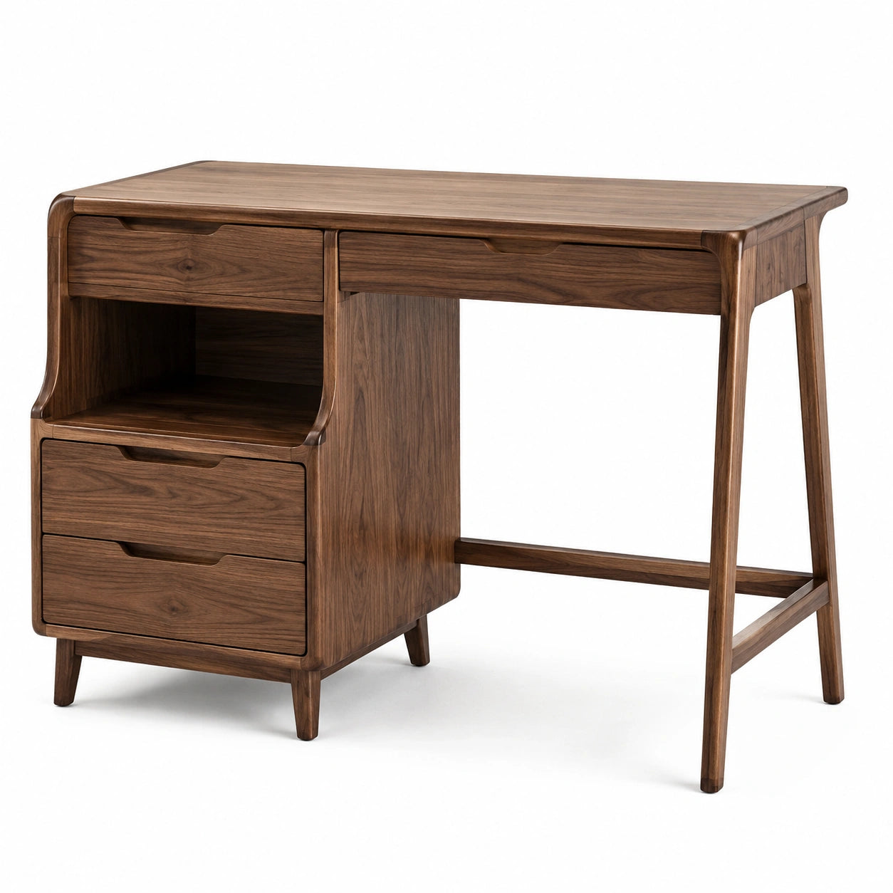Bureau en bois de noyer avec tiroirs et étagère 120x60x75 cm