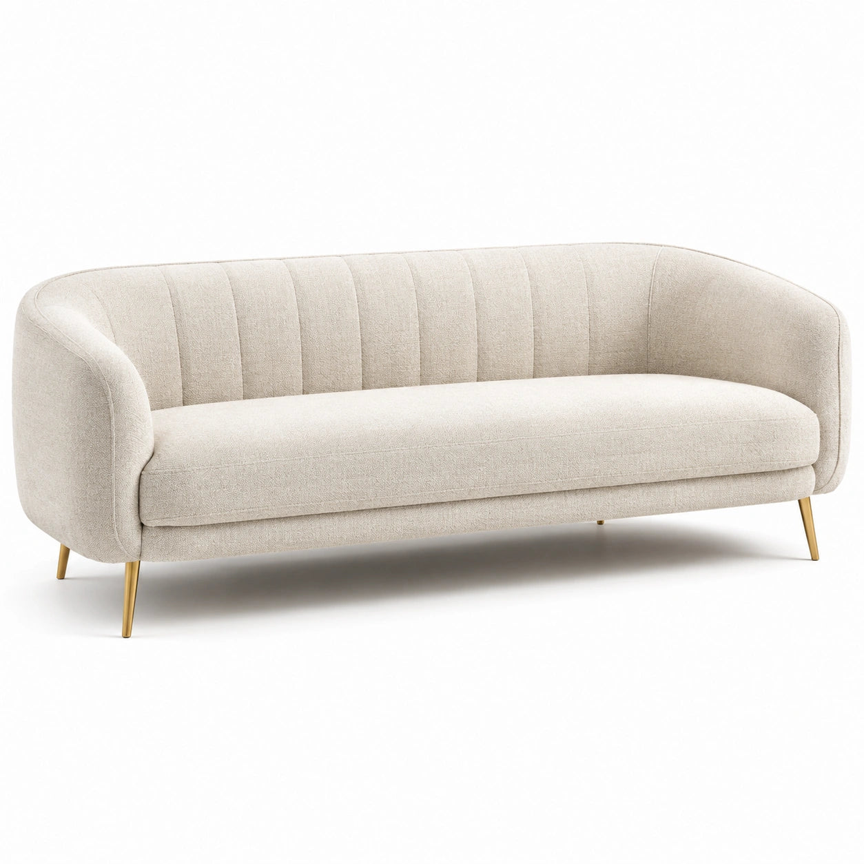 Canapé 3 places en tissu beige avec pieds en métal