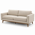 Canapé 3 places en tissu polyester beige avec pieds en bois de chêne