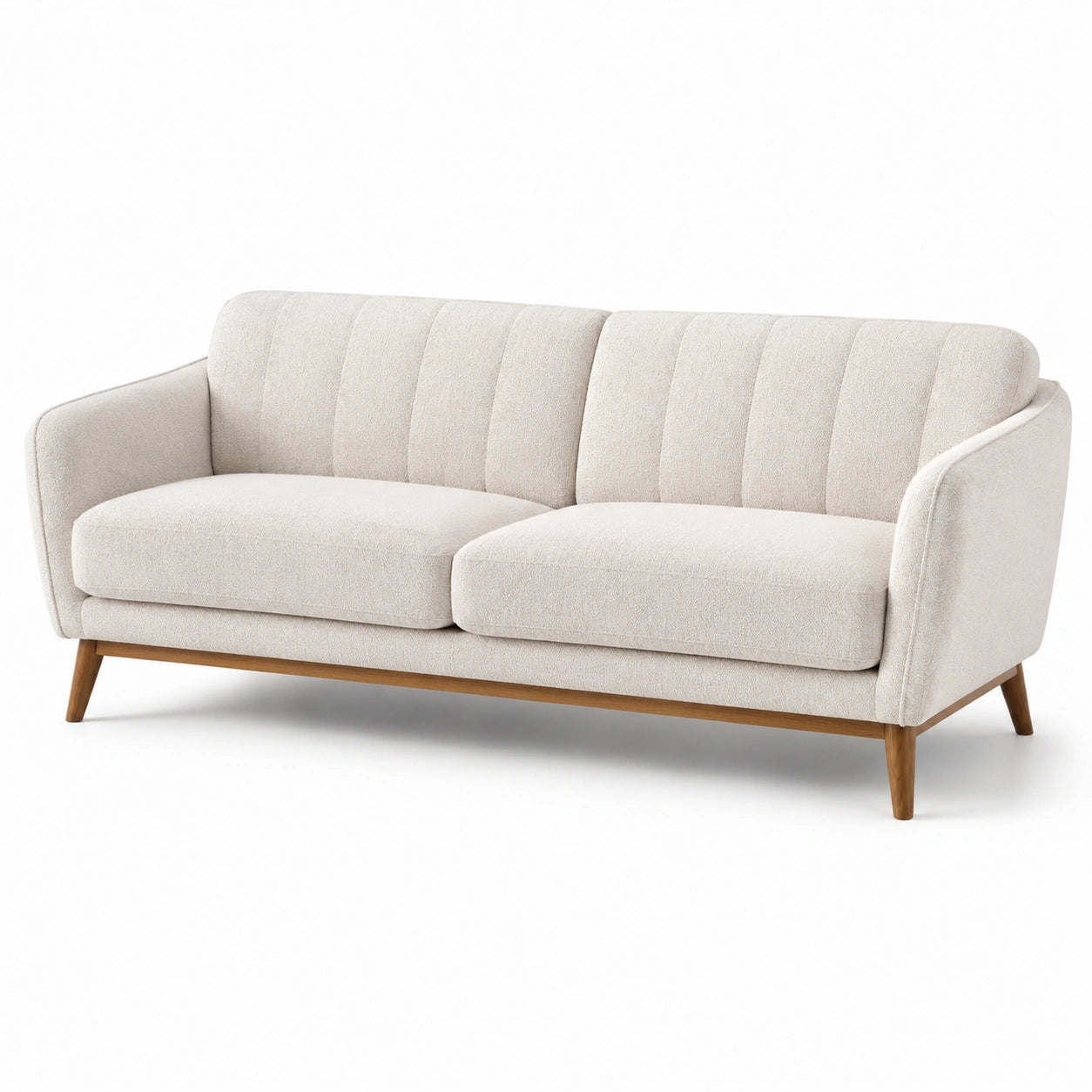 Canapé 3 places en bois et tissu beige