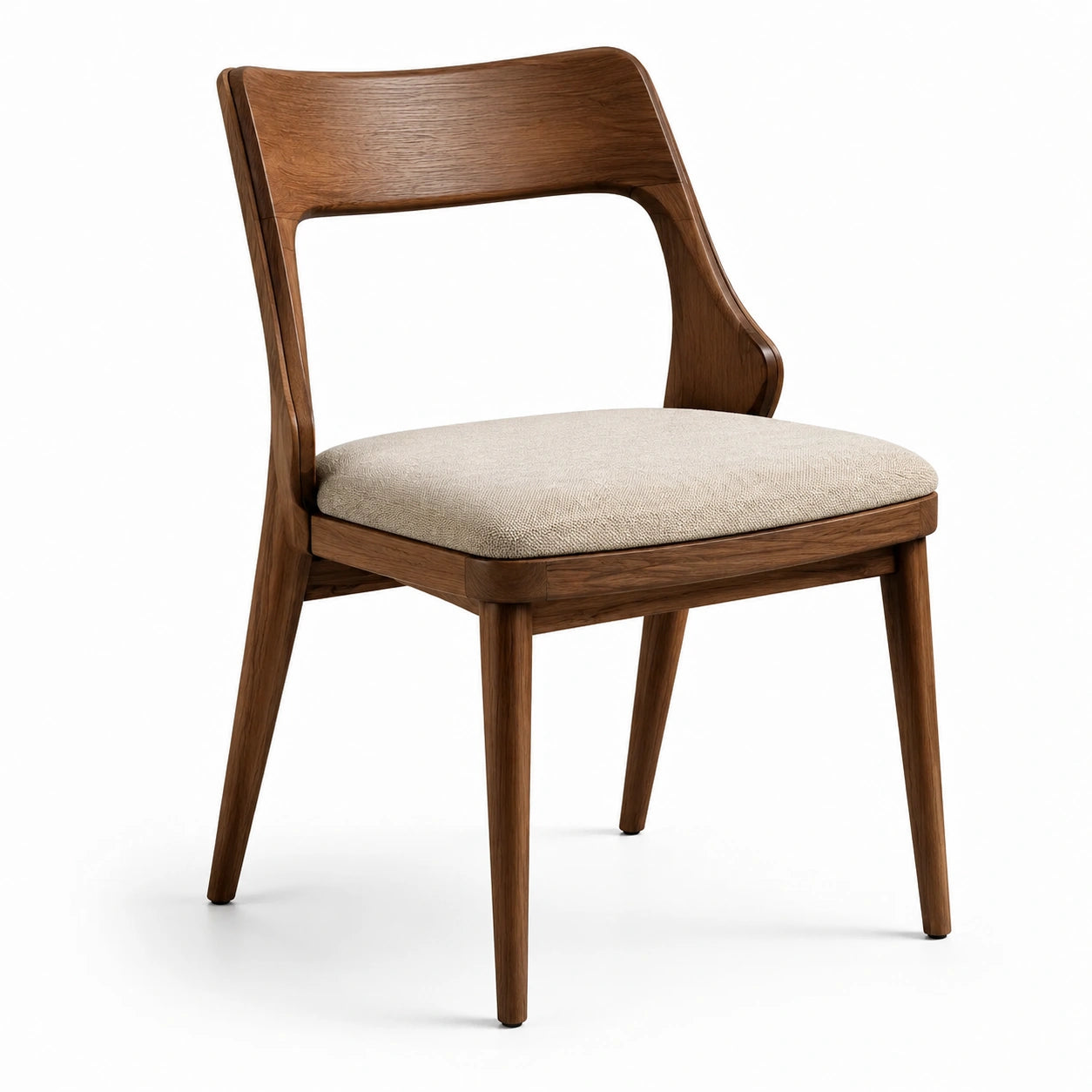 Chaise en bois avec assise en tissu polyester beige