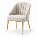 Chaise en tissu bouclé blanc crème avec pieds en métal doré