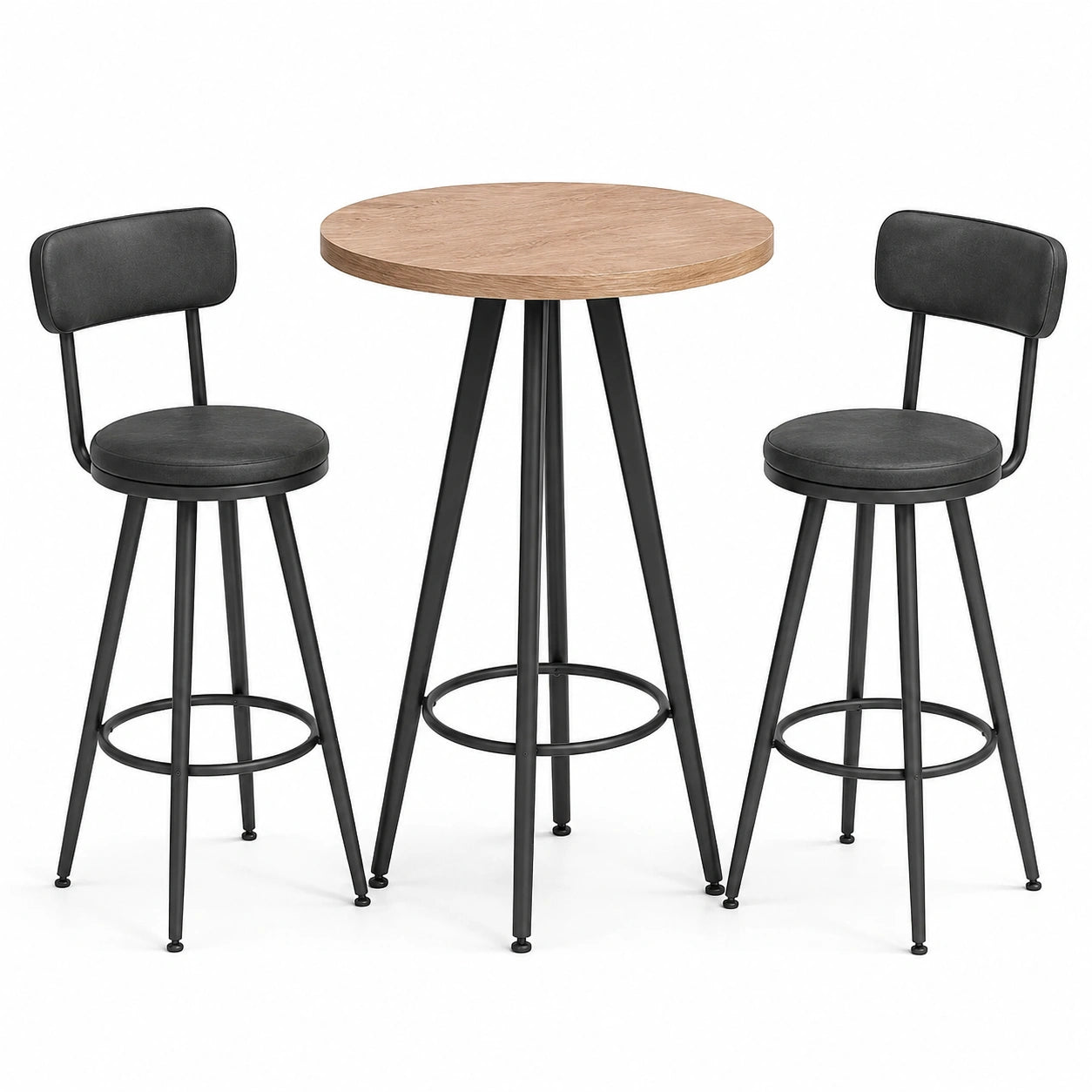 Ensemble table haute en bois et tabourets en métal noir