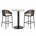 Ensemble table haute en terrazzo avec tabourets en métal et corde