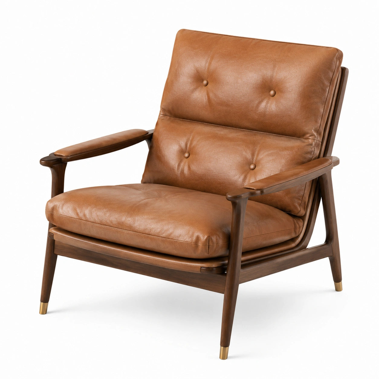 Fauteuil en cuir marron avec cadre en bois massif