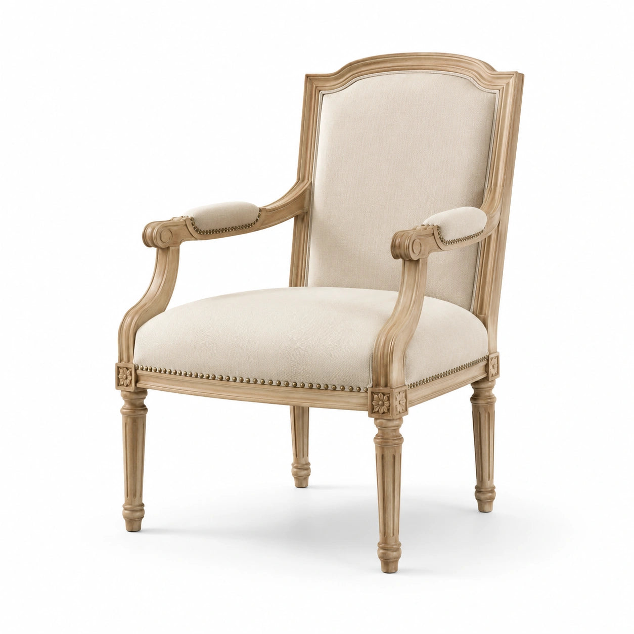 Fauteuil en bois avec revêtement en lin beige