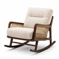 Fauteuil à bascule en bois et tissu beige
