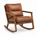 Fauteuil à bascule en bois et cuir brun