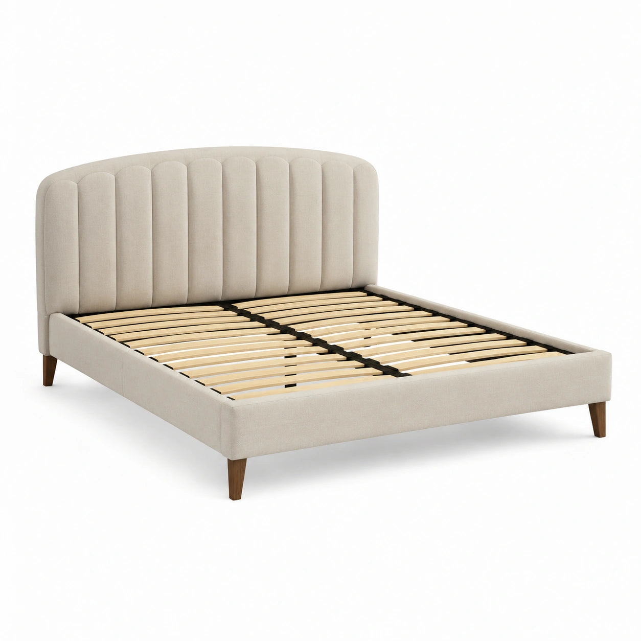 Lit double en tissu velours beige bois 200x160 cm